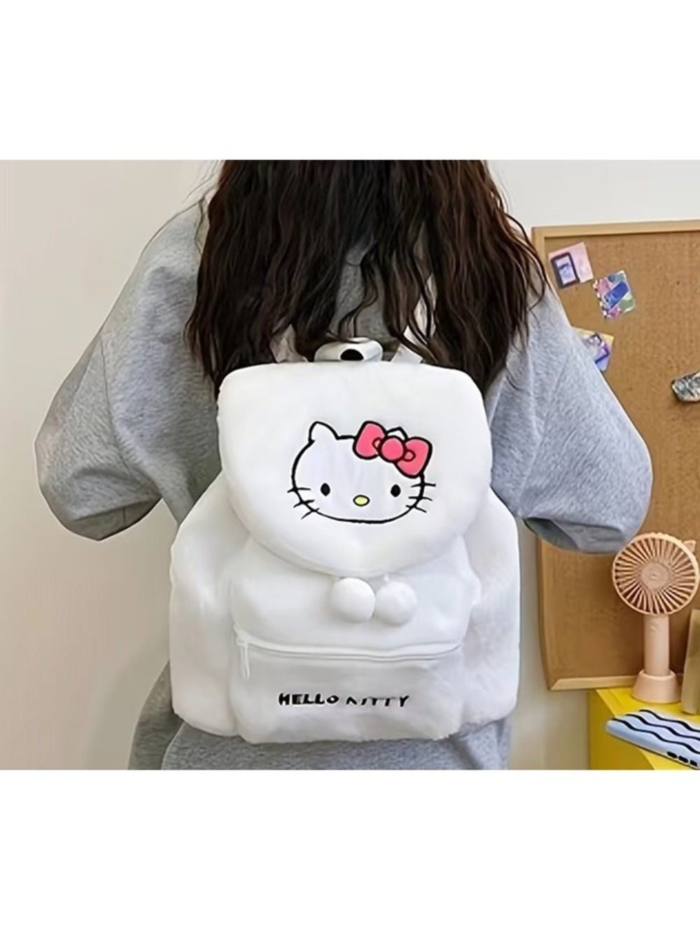 Hello Kitty Plush Backpack with Front Pocket and Adjustable Straps